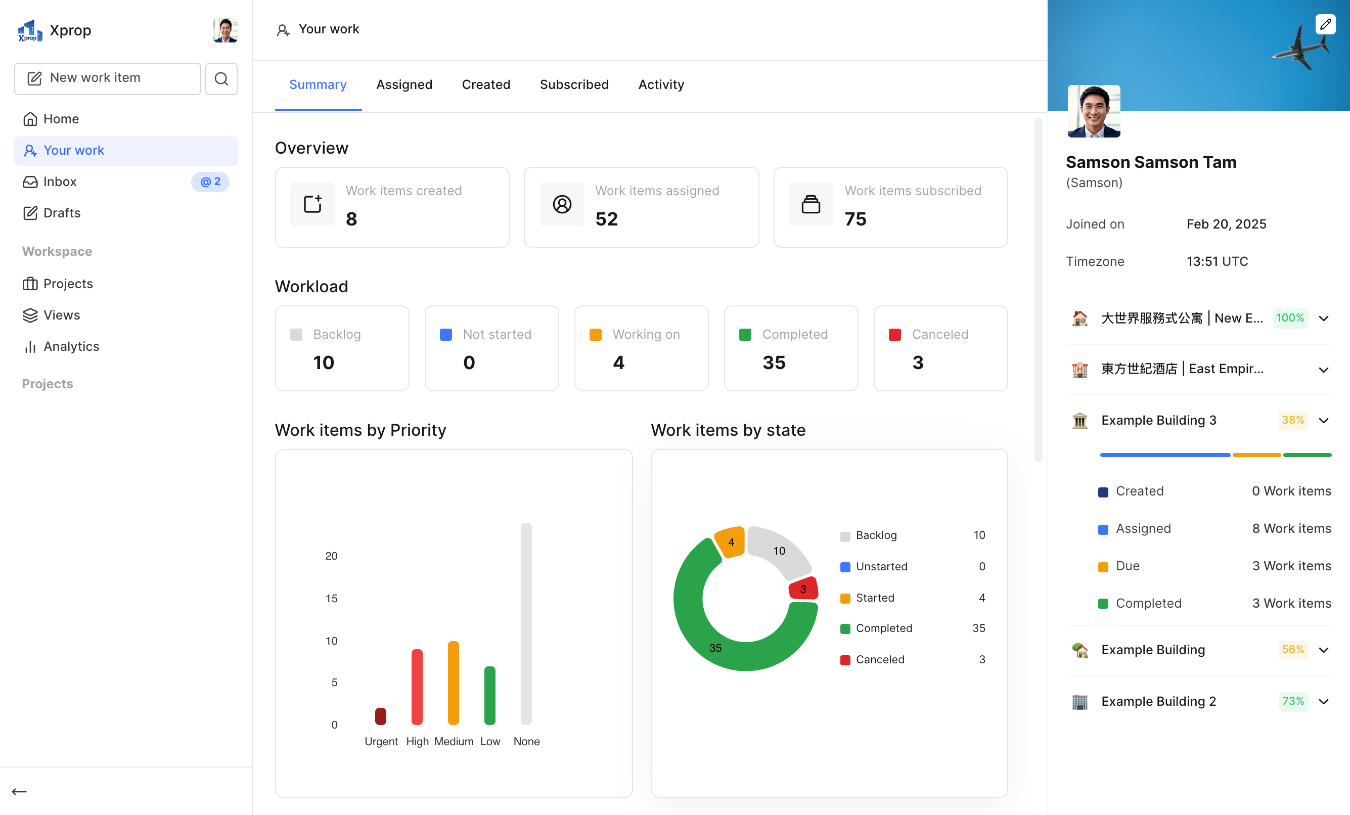 Xprop analytics dashboard showing cost and response time across buildings